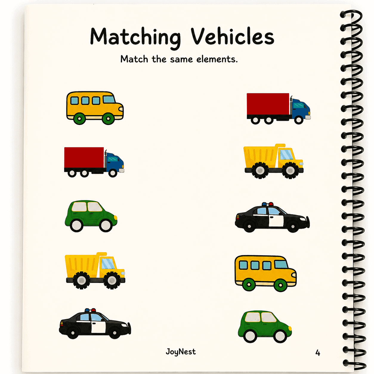 Matching Vehicles activity worksheet sample